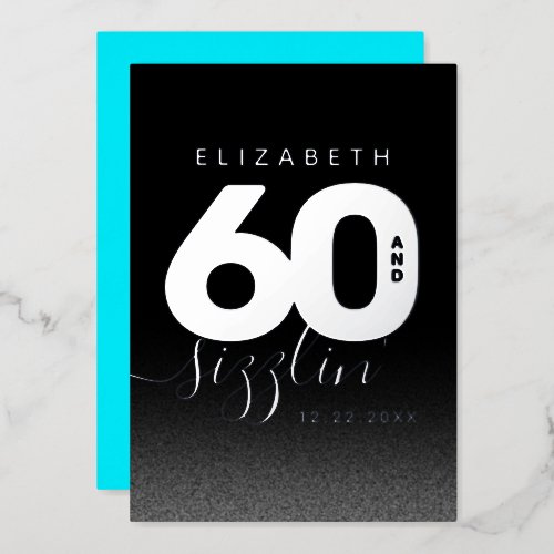Modern Girly Ice Blue 60 and Sizzling Foil Invitation