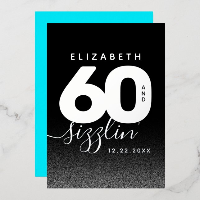 Modern Girly Ice Blue 60 and Sizzling Foil Invitation (Front/Back)