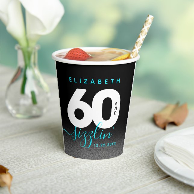 Modern Girly Ice Blue 60 and Sizzling Paper Cups (Insitu)