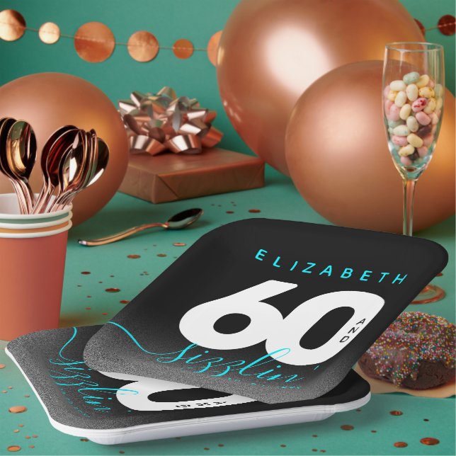 Modern Girly Ice Blue 60 and Sizzling Paper Plates (Multi)