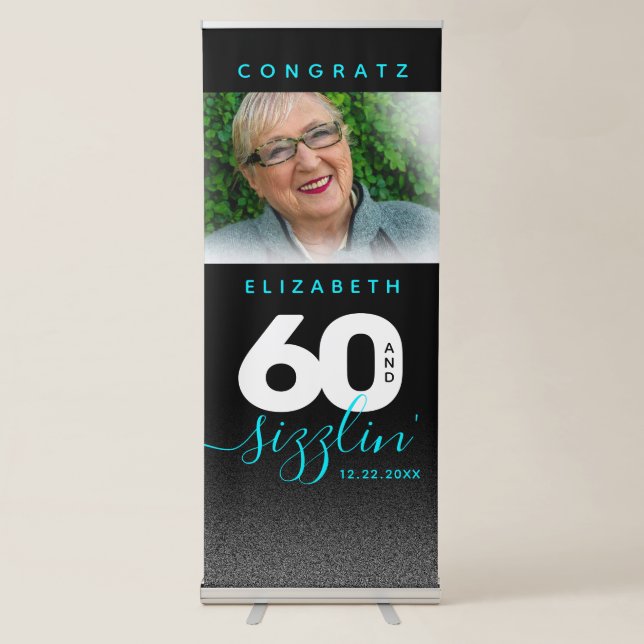 Modern Girly Ice Blue 60 and Sizzling Retractable Banner (Front)