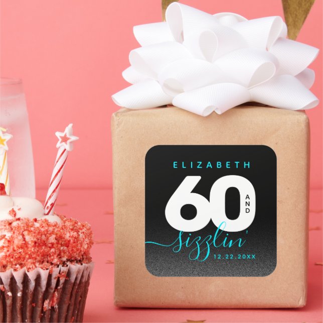 Modern Girly Ice Blue 60 and Sizzling Square Sticker (Party)