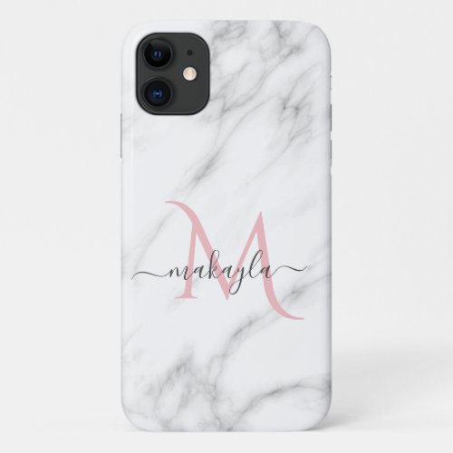 Modern Girly Marble Name Monogram iPhone 11 Case