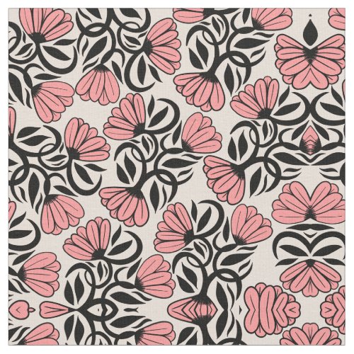 Modern Girly Mauve Pink Black Floral Illustrations Fabric