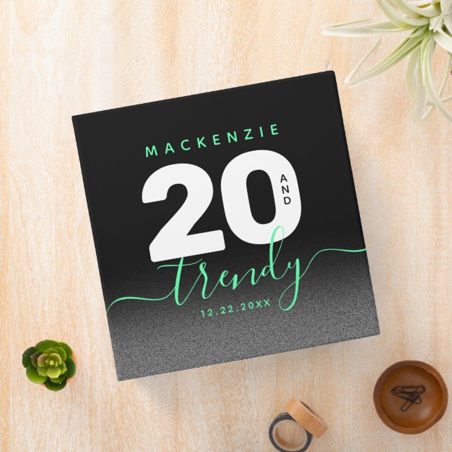 Modern Girly Mint Green 20 and Trendy 3 Ring Binder (In Situ)