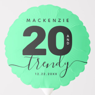 Modern Girly Mint Green 20 and Trendy Balloon