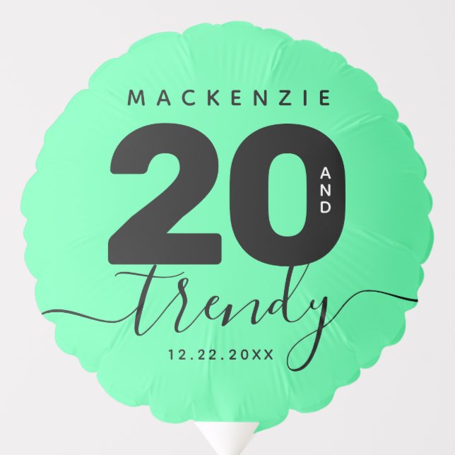 Modern Girly Mint Green 20 and Trendy Balloon (Front)