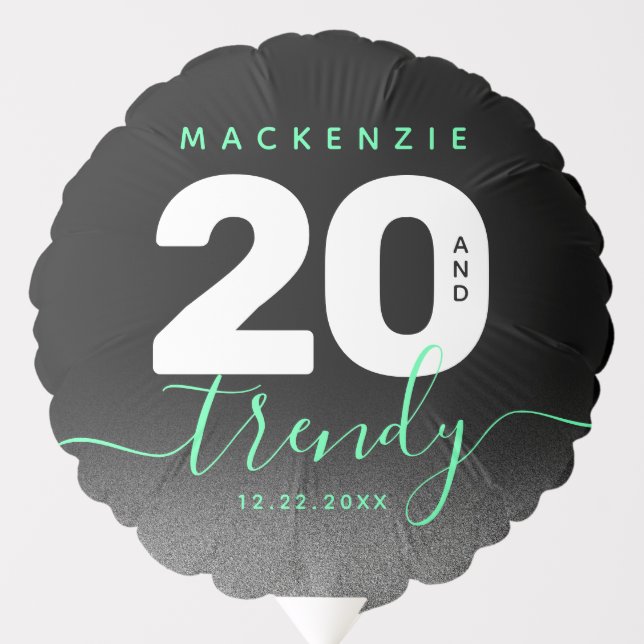 Modern Girly Mint Green 20 and Trendy Balloon (Front)