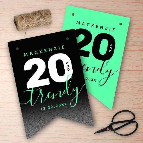 Modern Girly Mint Green 20 and Trendy Birthday Bunting Flags
