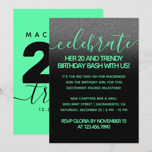 Modern Girly Mint Green 20 and Trendy Birthday