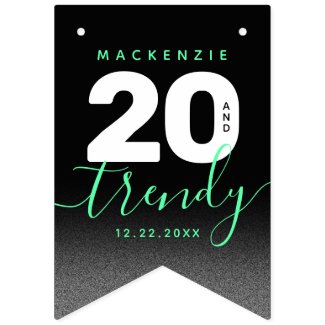Modern Girly Mint Green 20 and Trendy Bunting Flags