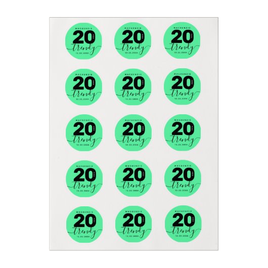 Modern Girly Mint Green 20 and Trendy Edible Frosting Rounds (Sheet)