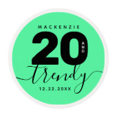 Modern Girly Mint Green 20 and Trendy Edible Frosting Rounds (Front)