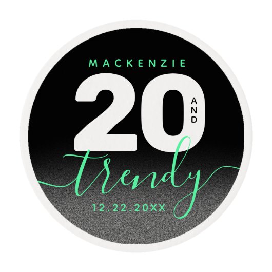 Modern Girly Mint Green 20 and Trendy Edible Frosting Rounds (Front)