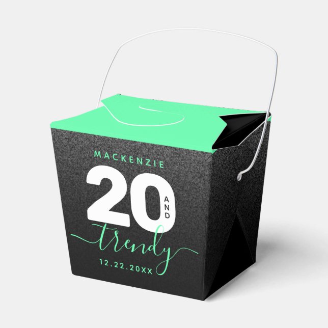 Modern Girly Mint Green 20 and Trendy Favor Boxes (Front Side)