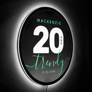 Modern Girly Mint Green 20 and Trendy Birthday Illuminated Sign