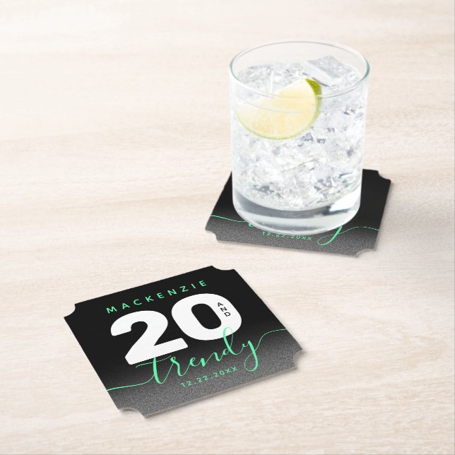 Modern Girly Mint Green 20 and Trendy Paper Coaster (Insitu)