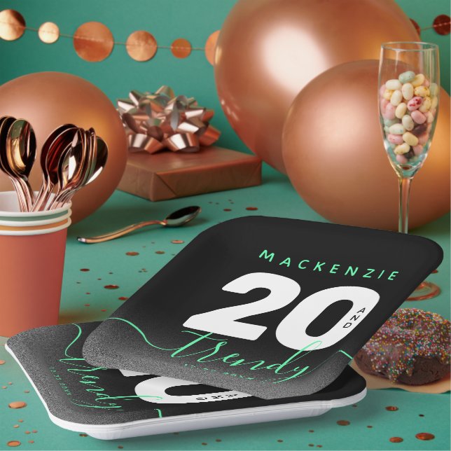 Modern Girly Mint Green 20 and Trendy Paper Plates (Multi)