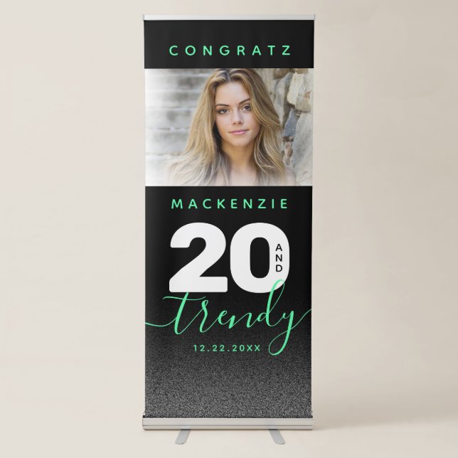 Modern Girly Mint Green 20 and Trendy Retractable Banner (Front)