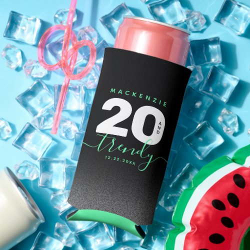 Modern Girly Mint Green 20 and Trendy Seltzer Can Cooler