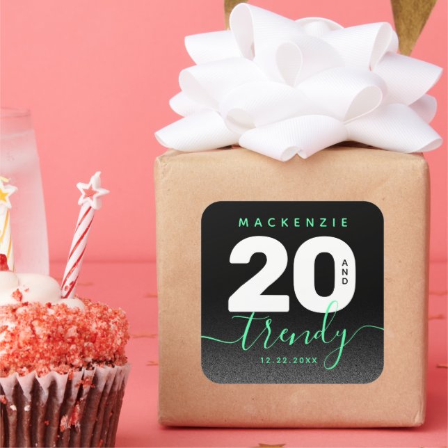 Modern Girly Mint Green 20 and Trendy Square Sticker (Party)