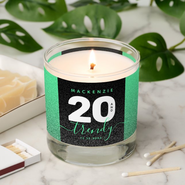 Modern Girly Mint Green Glitter 20 and Trendy Scented Candle (Lit)