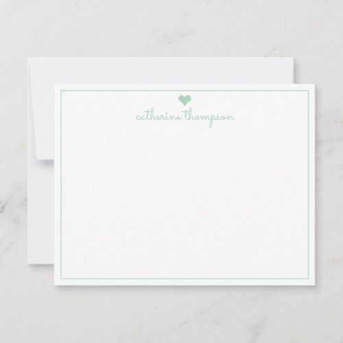 Modern Girly Mint Green Heart Feminine Chic Script Note Card
