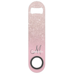 Modern girly monogram candy pink glitter ombre bar key
