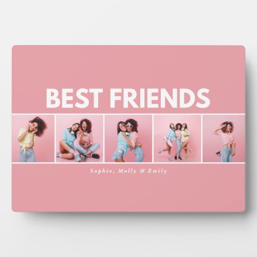 Modern girly multi photo script trendy bestfriend plaque