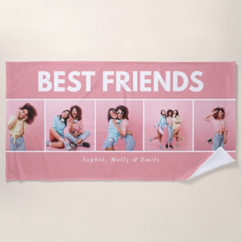 Modern girly multi photo script trendy bestfriends beach towel