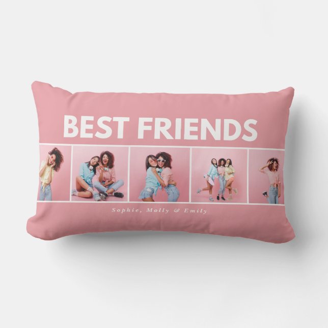 Modern girly multi photo script trendy bestfriends lumbar pillow (Front)