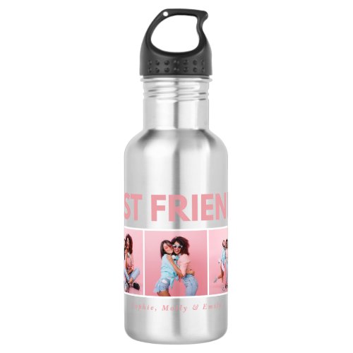 Modern girly multi photo script trendy bestfriends stainless steel water bottle