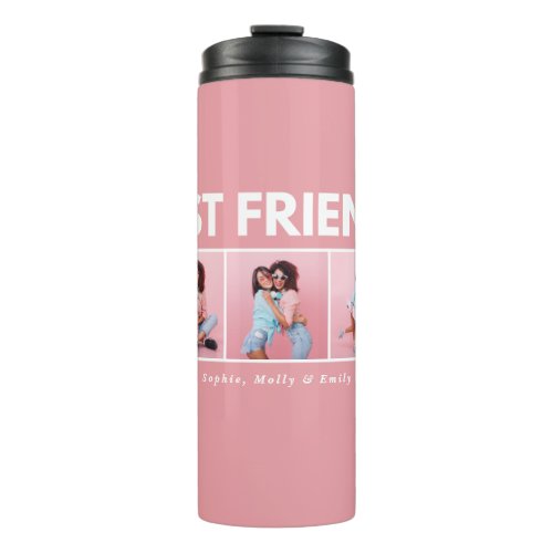 Modern girly multi photo script trendy bestfriends thermal tumbler