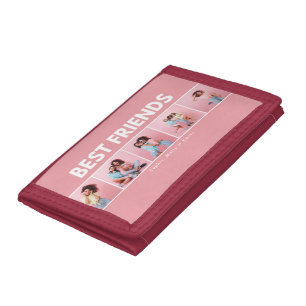 Modern girly multi photo script trendy bestfriends tri-fold wallet
