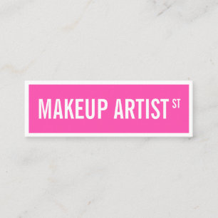 Modern girly neon pink street sign makeup artist mini business card