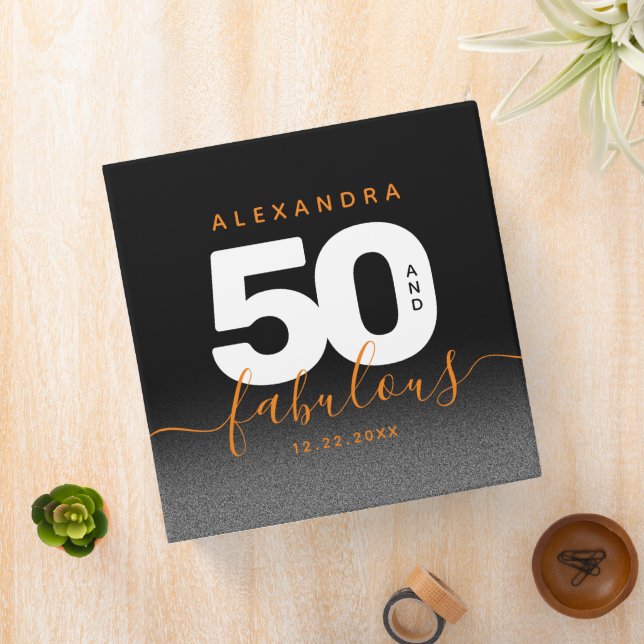 Modern Girly Orange 50 and Fabulous 3 Ring Binder (In Situ)