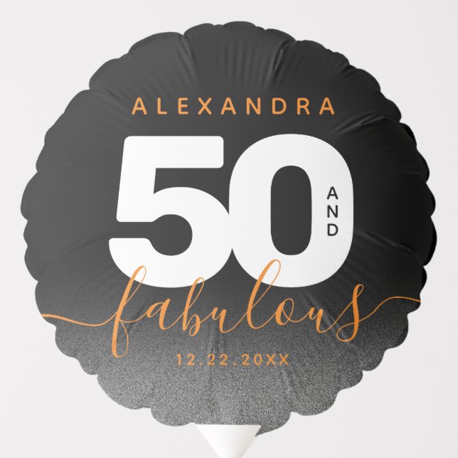 Modern Girly Orange 50 and Fabulous Balloon (Front)