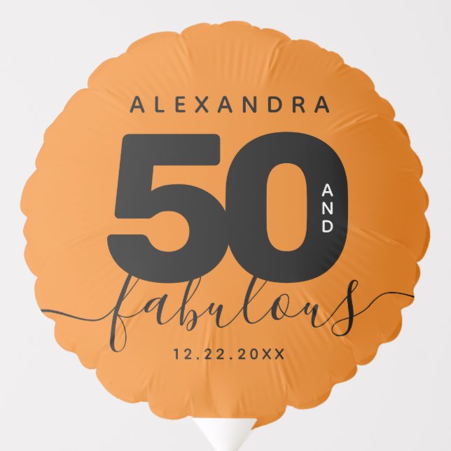 Modern Girly Orange 50 and Fabulous Balloon (Front)