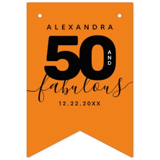 Modern Girly Orange 50 and Fabulous Bunting Flags