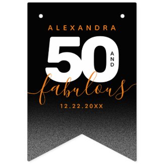 Modern Girly Orange 50 and Fabulous Bunting Flags