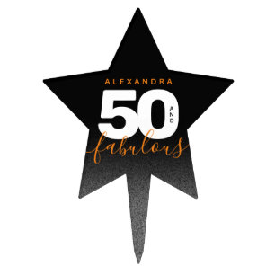 Modern Girly Orange 50 and Fabulous Cake Topper