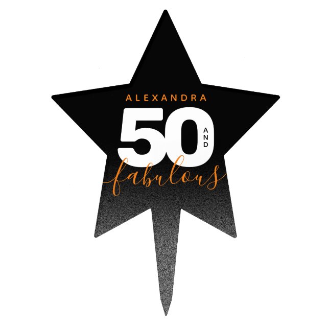 Modern Girly Orange 50 and Fabulous Cake Topper (Front)