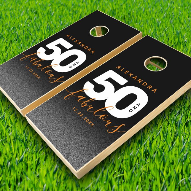 Modern Girly Orange 50 and Fabulous Cornhole Set (Creator Uploaded)