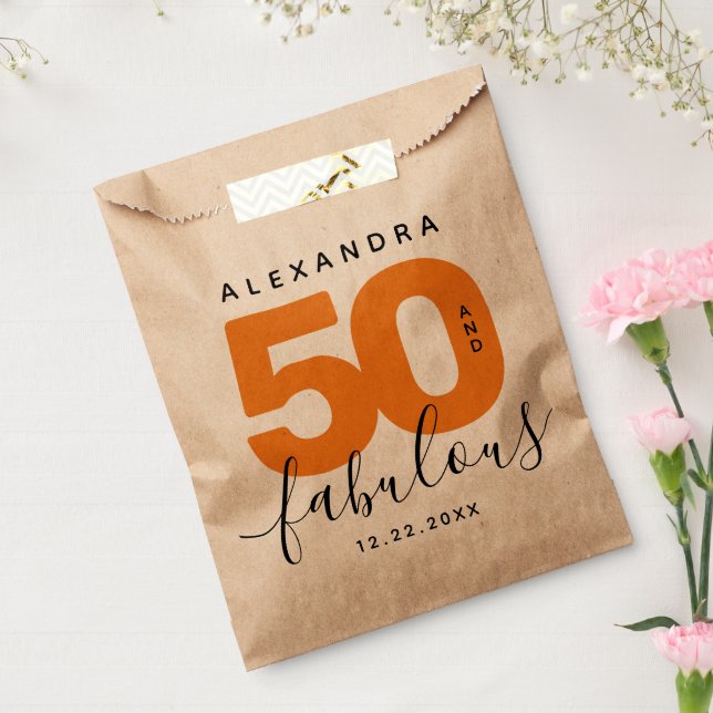 Modern Girly Orange 50 and Fabulous Favor Bag (Sealed)