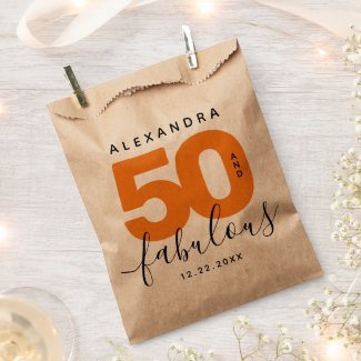 Modern Girly Orange 50 and Fabulous Favor Bag
