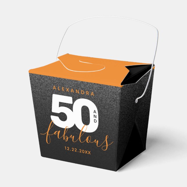 Modern Girly Orange 50 and Fabulous Favor Boxes (Front Side)