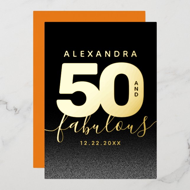 Modern Girly Orange 50 and Fabulous Foil Invitation (Front/Back)