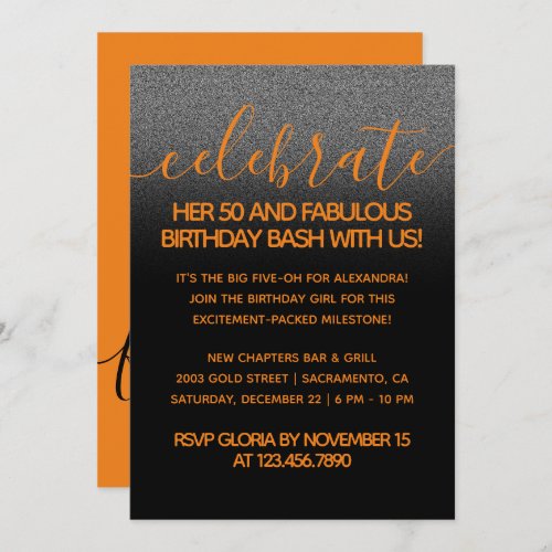 Modern Girly Orange 50 and Fabulous Invitation