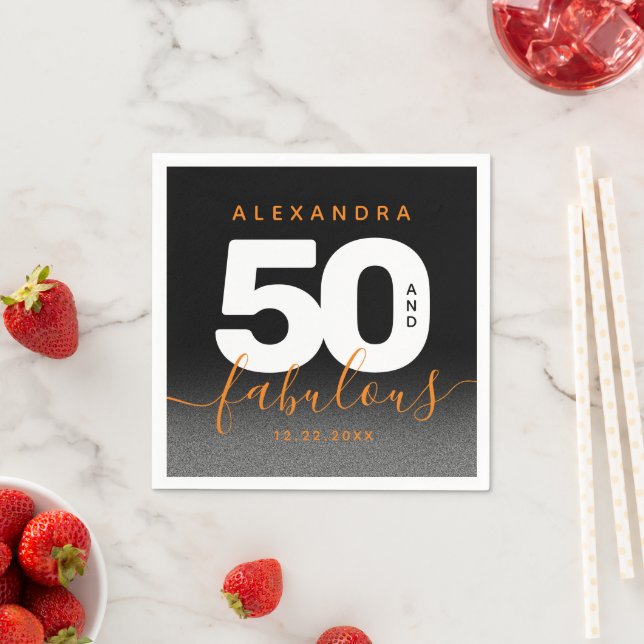 Modern Girly Orange 50 and Fabulous Napkins (Insitu)