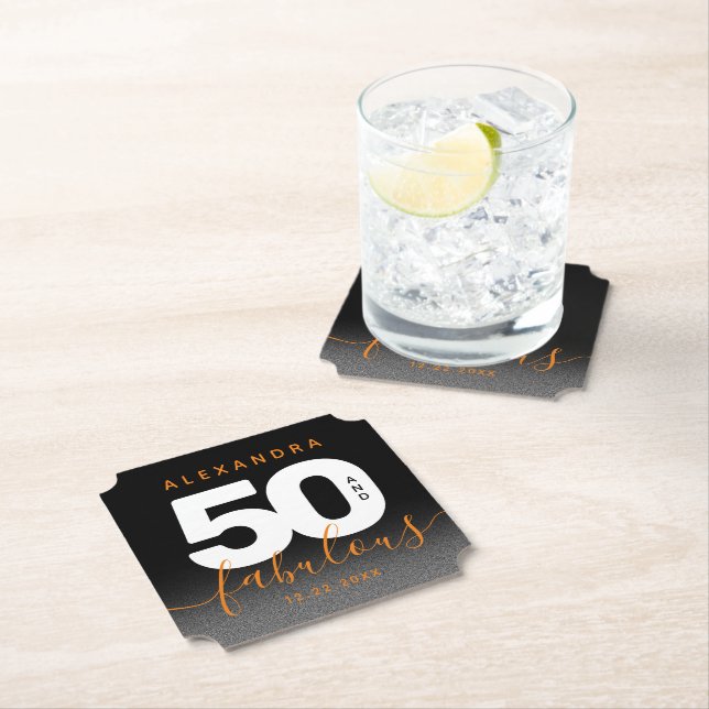 Modern Girly Orange 50 and Fabulous Paper Coaster (Insitu)
